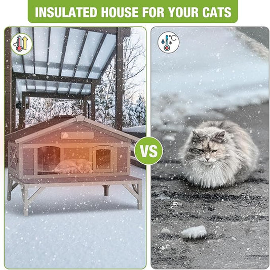 GUTINNEEN Insulated Outdoor Cat House with All-Round Liner, Weatherproof Feral Cat Shelter for Winter with 3 Entry Doors, Indoor Cat Condo for Multiple Cats
