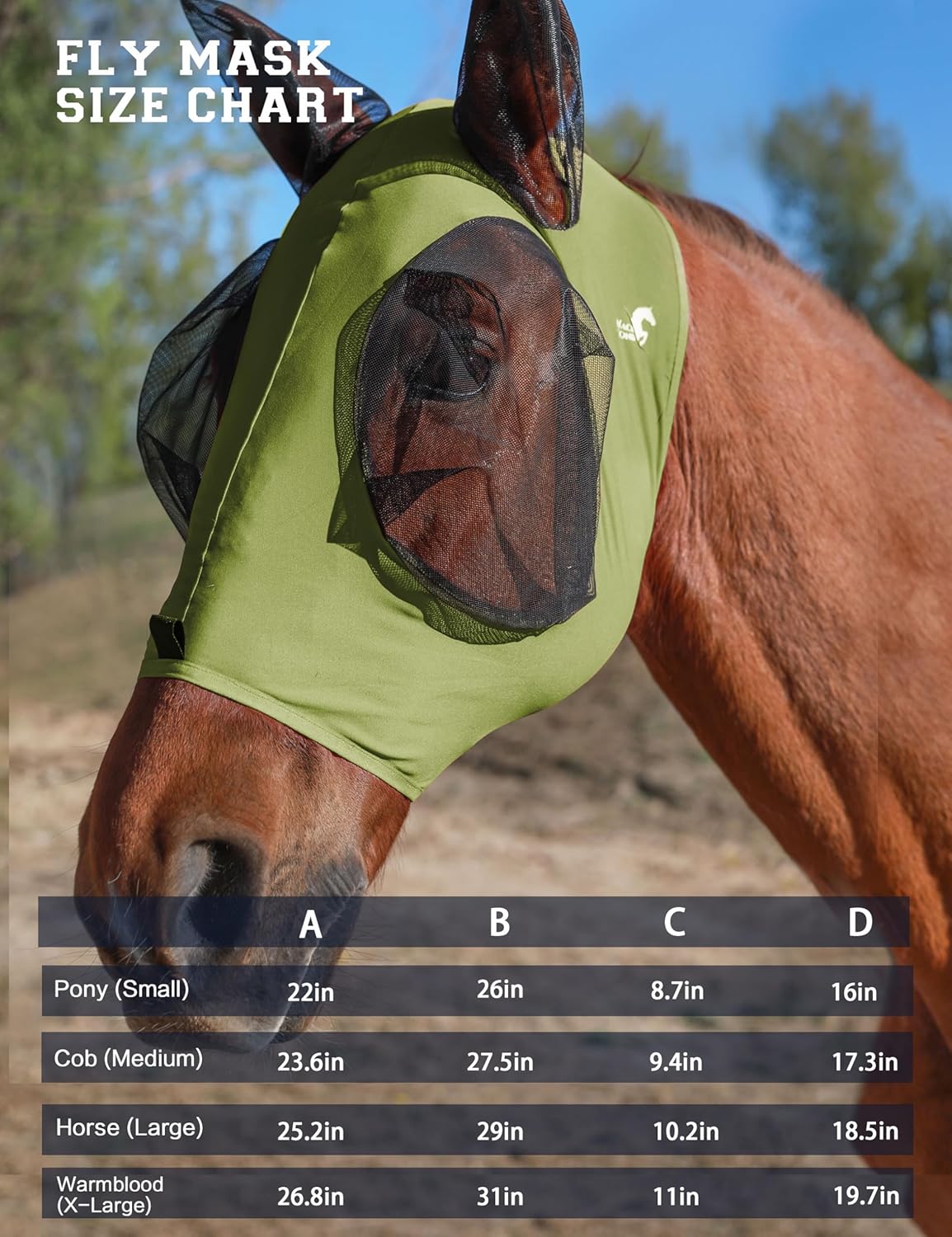 Horse Fly Mask with Ears, UV Protection for Horses, Elasticity with Big Mesh Eye Covers, Snug Fitting Comfortable Breathable Lightweight for Horses Olive Green Cob