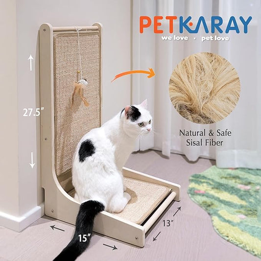 PETKARAY Cat Scratcher, Sisal Cat Scratch Pad, L Shape Scratching Board for Indoor Kitty, Floor Mounted Scratcher with Mouse Toy Catnip