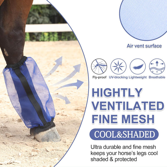 Horse Fly Boots Set of 4, Ultra Lightweight Breathable Mesh Leg Wraps, Non-Slip Fit, Reduce Stomping, Universal Size, Ideal for Summer RoyalBlue