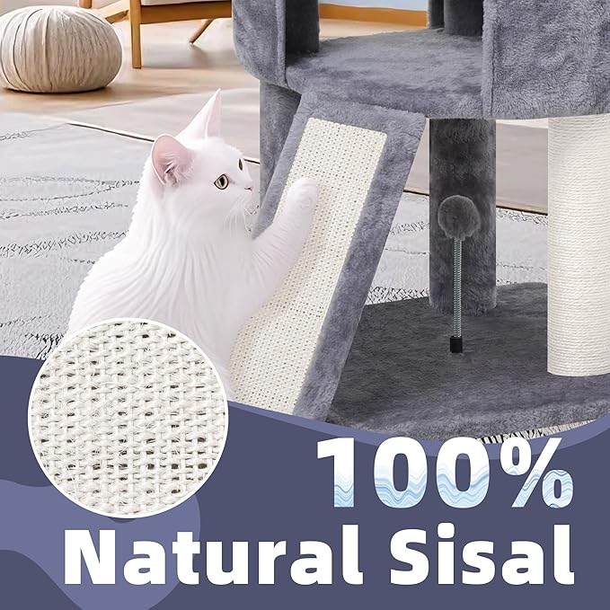 45in Cat Tree Tower with Big Condo for Indoor Kitten,Cat Tower with Scratching Post,Scratching Board and Cat Toys,Multi-Level,Small Space,Transformer Cat Tree, Grey(New)