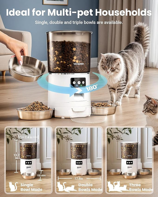 Smart WiFi Automatic Cat Feeder for 3 Cats, Strong Anti-Jam System, Dual-Effect Desiccant Cat Food Dispenser, 6L Pet Feeder with 10S Voice Recorder for Cats and Small Dog(Bright White)