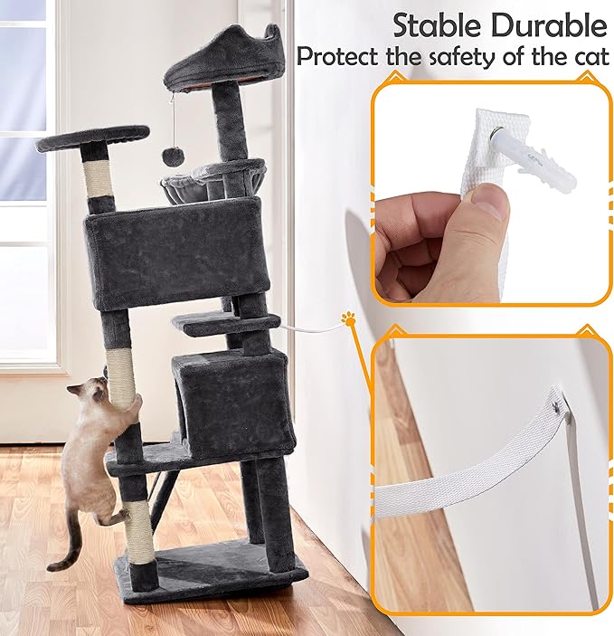 Topeakmart 57 inches Multi-Level Cat Tree Cat Condo with Scratching Posts Kittens Activity Tower Pet Play House Furniture