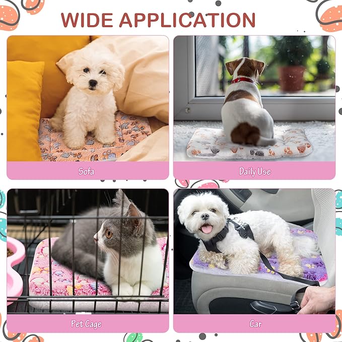 4 Pack Ultra Soft Dog Cat Bed Mat with Cute Prints Reversible Fleece Dog Crate Kennel Pad Cozy Washable Thickened Hamster Guinea Pig Pet Bed Mat for Small Animals(13 x 19 Inches,Vivid Color)