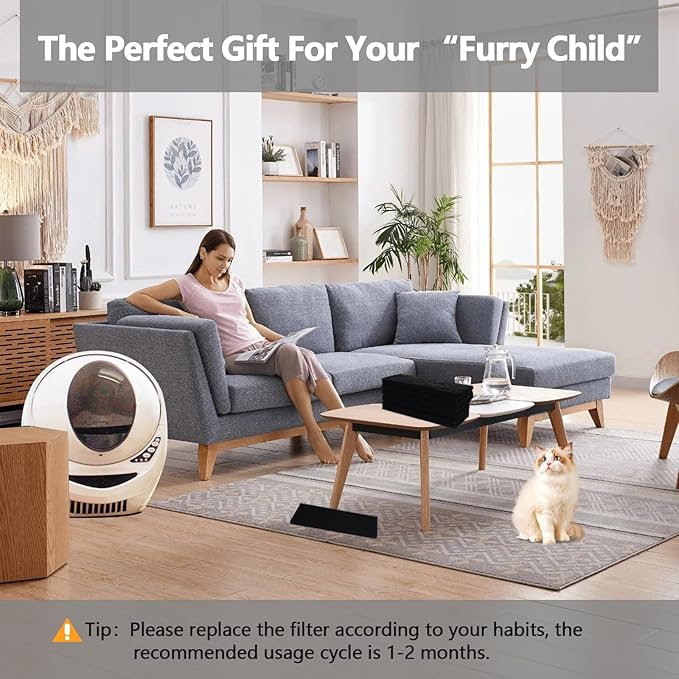 6 Pack Litter Box Filter, 10 x 3.5 Inch Charcoal Filters for Litter Robot 3 Cat Litter Box Replacement Activated Carbon Filter