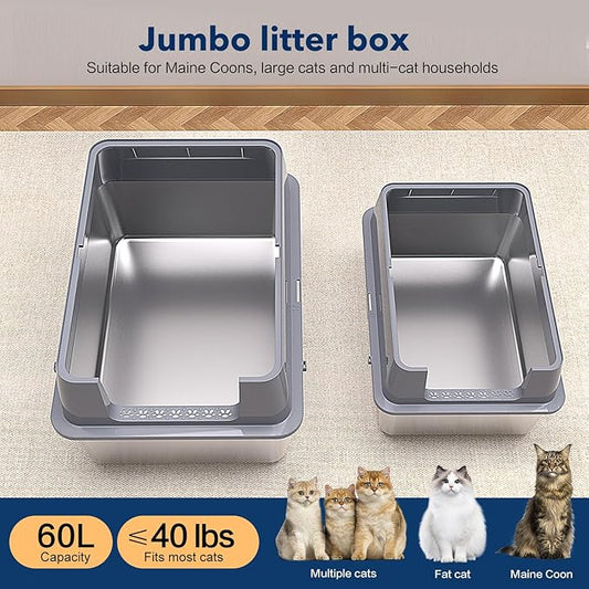 Stainless Steel Litter Box with lid,28" L x20 W XXL Extra Large Litter Boxes,Metal Litter Box with Hight Sides for Big Cats& Multiple Cats,Never Absorbs Odors, Anti-Urine Leakage, Easy Cleaning
