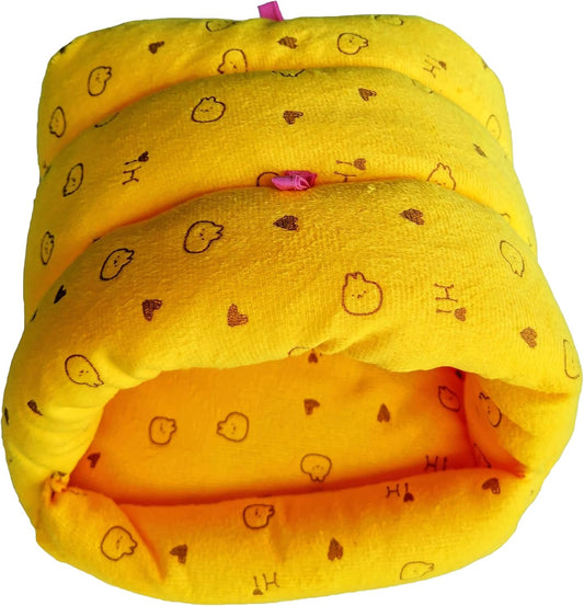 WOWOWMEOW Guinea-Pigs Bed,Hamster Bed,Small Animals Warm Hanging Cage Cave Bed (M, Heart-Yellow)