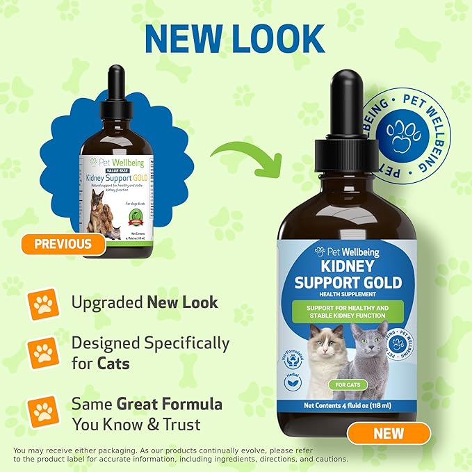 Pet Wellbeing Kidney Support Gold for Cats - Supports Healthy Kidney Function, Fluid Balance, Energy Levels, Rehmannia, Dong Quai - Veterinarian-Formulated Herbal Supplement 4 oz (118 ml)