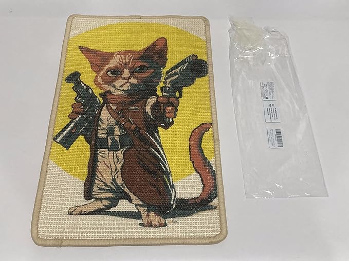 SOLDAY Sisal Cat Scratcher Mat 22x13 inch for Floor Wall Carpet Couch Furniture, Cat Scratching Posts Board with Velcro Tape, Anti Scratch Furniture Protector(Pistol Cat)