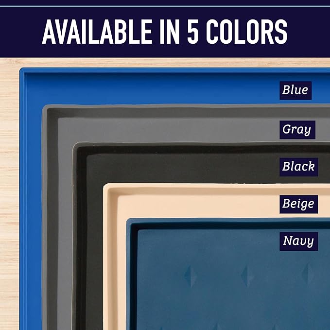 Leash Boss Dog Food Mat for Food and Water Bowls, Waterproof Silicone Pet Feeding Mat for Floors, Extra Tall Raised Edges, Cat and Dog Placemat for Floors, Dishwasher Safe (XXL: 30" x 22" - Navy)