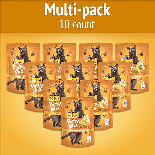 Purina Friskies Cat Treats, Party Mix Cheezy Craze Crunch - (Pack of 10) 2.1 oz. Pouches