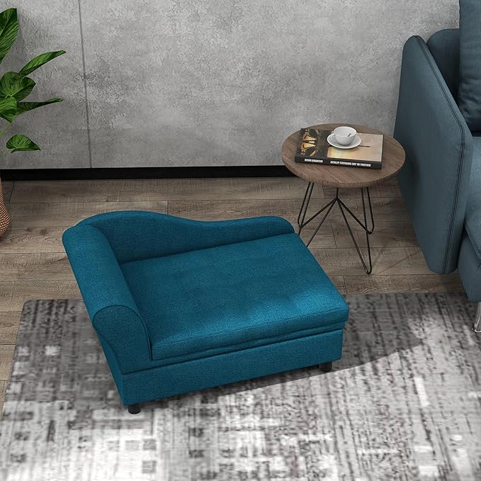 PawHut Pet Sofa, Dog Couch, Elevated Pet Bed for Small Dogs, with Hidden Storage, Soft Tufted Cushion, Dark Blue