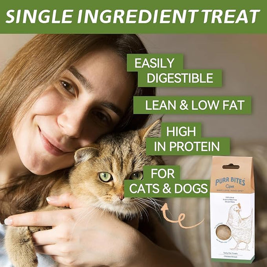 OPET Freeze Dried Chicken Cat Treats, Single Ingredient Grain Free High Protein Pet Food for Cats and Dogs, Healthy Training Snacks, Freeze Dried Cat Food (Chicken Breast, 1.48 Ounce)