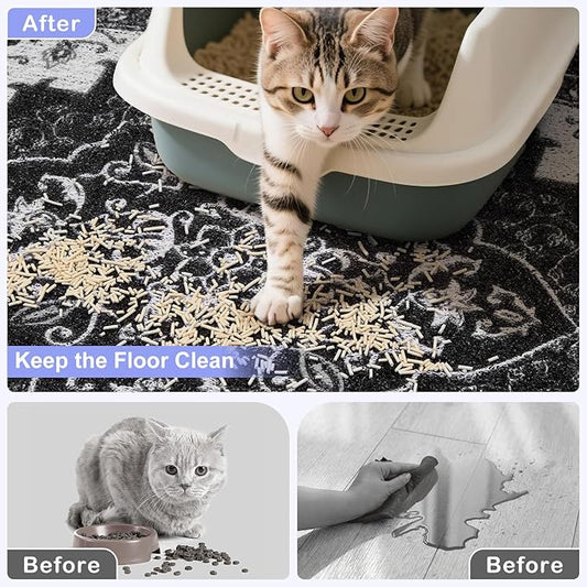 Bienbee Cat Litter Mat, 40" x 30" Jumbo Size Litter Box Mat Rug with Non-Slip Bottom, Easy to Clean Cat Supplies Accessories Essentials for Indoor Kitty Kitten Floor, Black XL