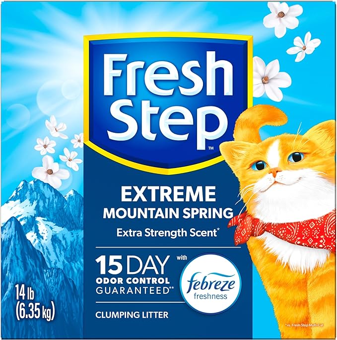 Fresh Step Extreme Clumping Litter With Febreze Freshness, Mountain Spring Scent Clumping Cat Litter With Guaranteed Odor Control, 14 lb. Box