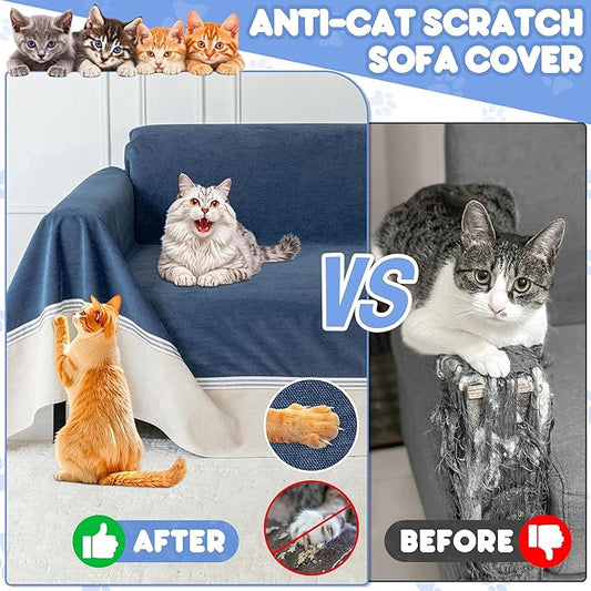 Cat Scratch Furniture Protector - Anti-Slip, Waterproof Sofa Cover to Keep Cats Off, Pet-Friendly Couch Protectors for 3 Cushion Couch, Anti-Scratch Couch Cover for Pets and Kids 134"X91"Navy Blue