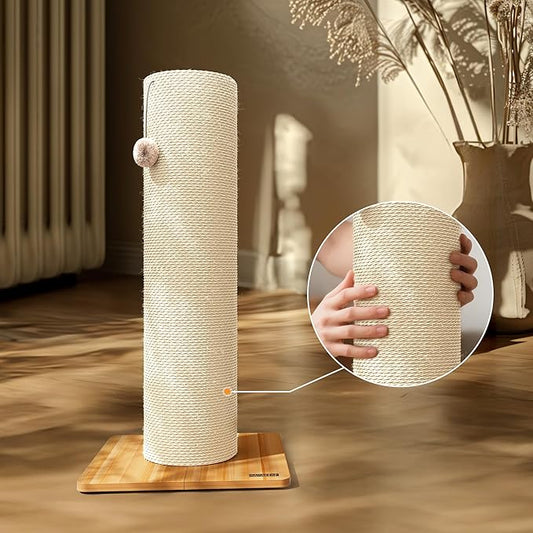 KAMABOKO 29.5" Cat Scratching Post, 7.5" Ultra-Large Diameter Natural Sisal Cat Scratch Post, Scratch-Resistant Tall Cat Scratcher for Indoor Cats, Protect Your Furniture, Beige, Pack of 1