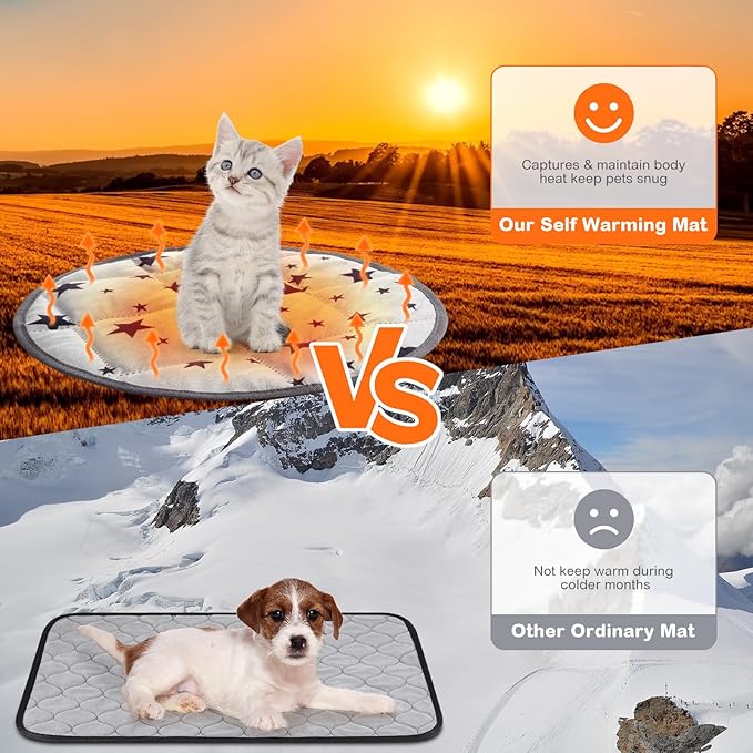 Namalu 4 Pack Self Warming Cat Bed Self Heating Cat Mat Star Pattern Soft Dog Crate Pad Thermal Pet Mat Anti Slip Kennel Washable Dog Warming Bed for Outdoor Indoor(15.7 Inches,Round)