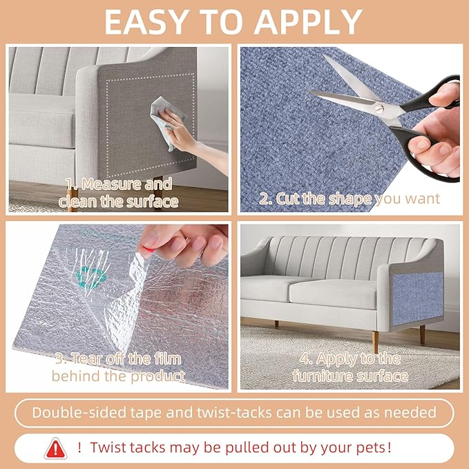 Anti Cat Scratch Furniture Protector, 10 Pack | 11.8" X 15.7" / Per | Self-Adhesive Cat Scratching Mat for Couch, Wall, Door, DIY, Durable, with 40 Twist Pins (Light Grey)