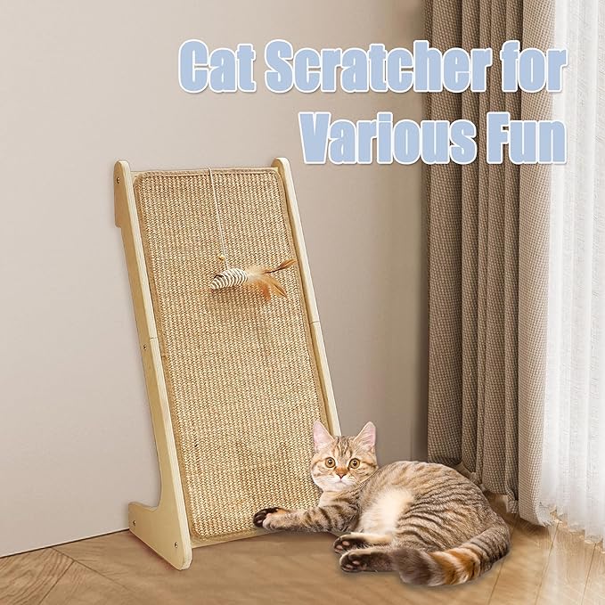 Cat Scratcher, Sisal Cat Scratching Pad, L Shape Cat Scratch Pad for Indoor Cats, 27 Inch Furniture Protector with Mouse Toy