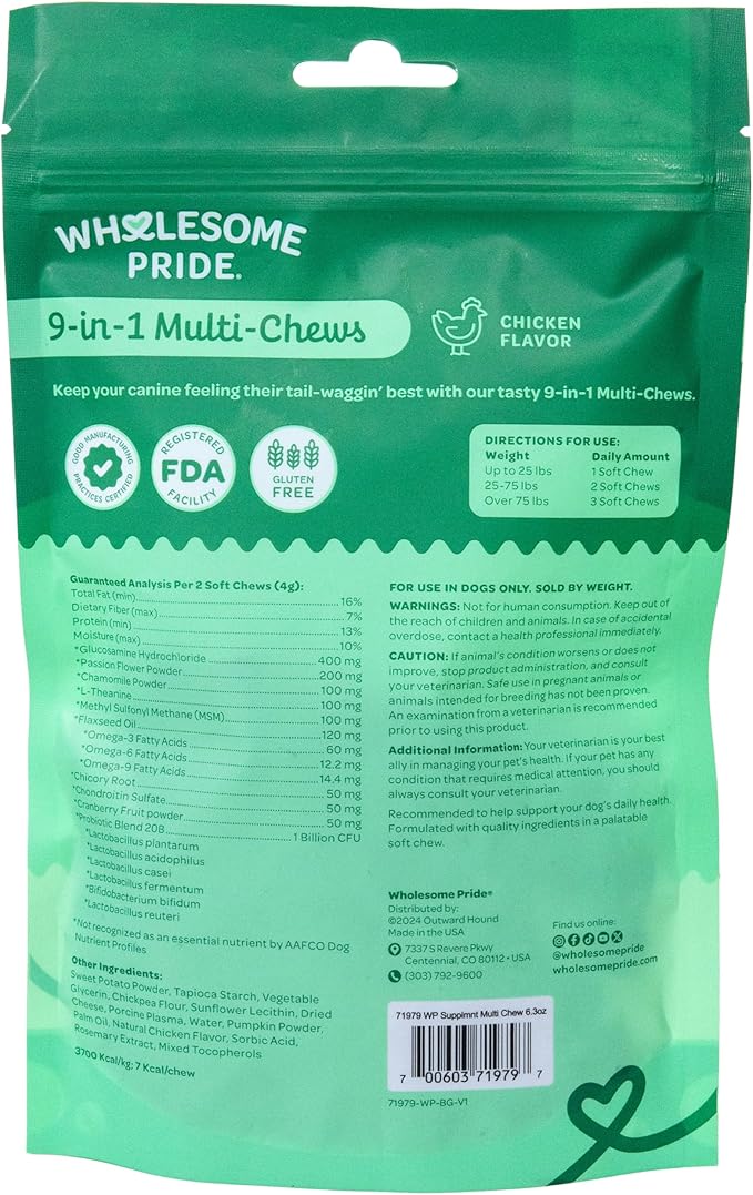Wholesome Pride 9-in-1 Dog Multifunctional Soft Chews – Joint Pain Relief, Hip & Joint Support, Immune, Skin, Gut, Heart, Brain Health – Glucosamine, MSM, Chondroitin – 90 Chews