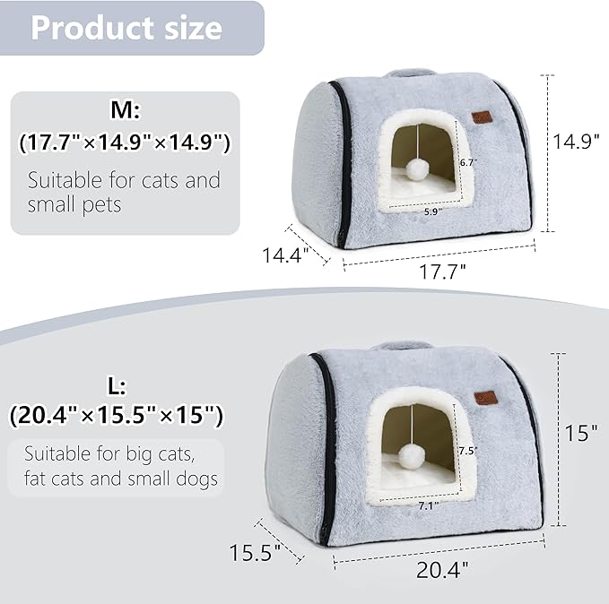 cat Bed cave-cat beds for Indoor Cats,Soft and Comfortable Cute Pet Bed,cat House,with Removable Washable Cushioned Pillow,Enclosed cat Bed,Kitty cat hut、Hideaway,Small Large Dog Tent (Grey)