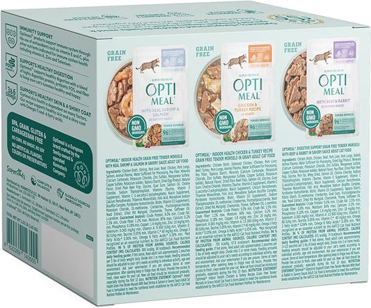 Optimeal Wet Cat Food Variety Pack - Grain Free Tender Morsels, High Protein Premium Nutrition Made with Natural European Quality Ingredients, Chicken, Adult Wet Cat Food Pouches - 12 Pack (3oz Each)