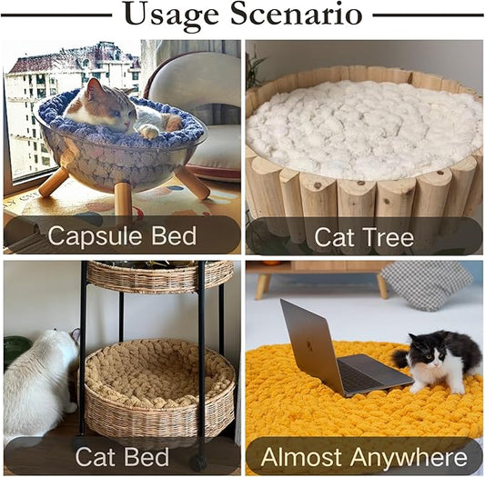 Cat Knitted Bed Mat, Extra-Soft Washable Warm Round Pads Cushions for Indoor Kittens, Cat Trees Towers, Perfect for Kneading and Sleeping (Yellow,Medium)