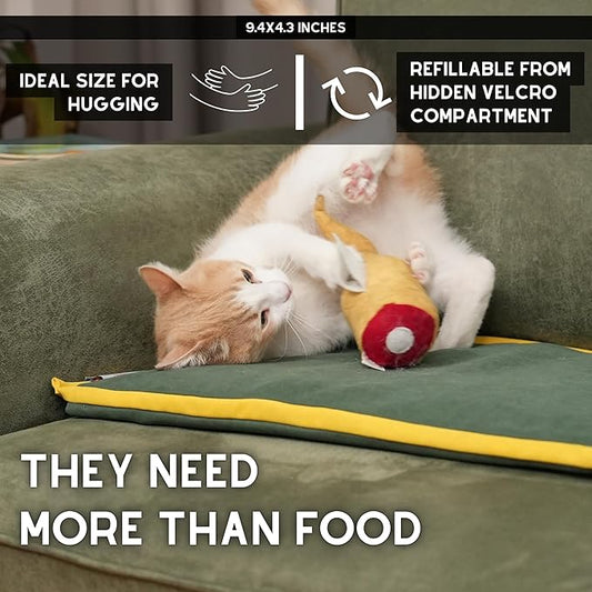 Fish Toy for Cats, Matatabi Silvervine Filled and Help Relief Anxiety, Kitten Catnip Essentials Treats Supplies Large Interactive Chew Big Kicker Toys for Indoor Cat (Golden)