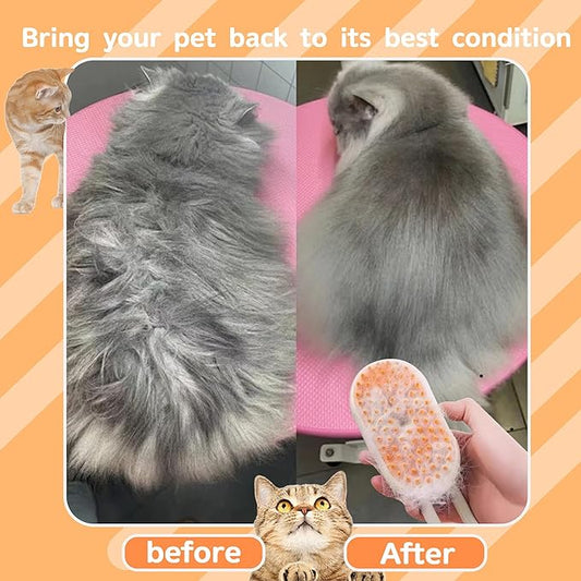 Cat Steam Brush for Shedding, 4 in 1 Rechargeable Pet Steam Brush for Dogs and Cats, Anti-Static, Massage, Cleaning, Shedding & Combing All In One! (Khaki)