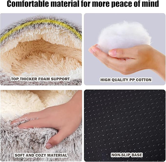 Cat Beds for Indoor Cats,Cat Cave for Puppy and Kitty,Calming Small Dog Bed for Small Dogs with Cover Cave,Cozy Warming Fluffy Washable Anti-Slip Pet Sleeping Bag (20 * 20inch,Khaki)