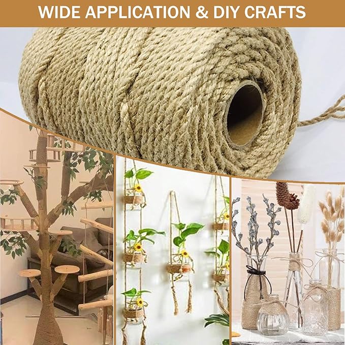 Sisal Rope for Cat Scratcher,Rope for Cat Scratch Post 4mm 164F Jute Twine for Scratching Post Repairing, Recovering or DIY