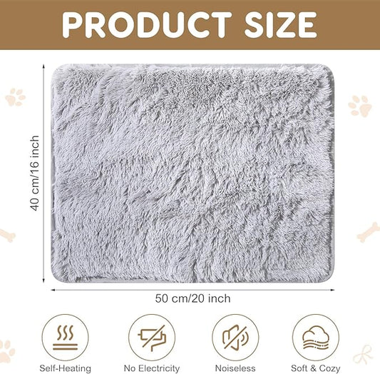 4 Pack Self Warming Cat Bed Pad Self Heating Dog Mat with Fluffy Faux Fur Plush Cat Calming Bed Thermal Mat Washable Pet Pad Anti Slip Bottom for Outdoor Indoor Pets(Grey,16" X 20")