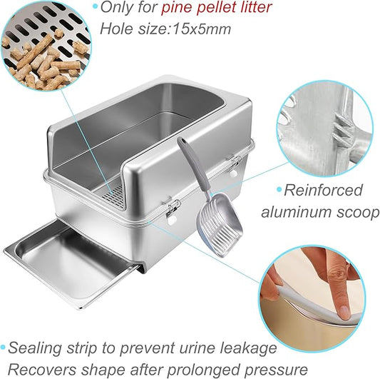 8" Sifting Pull-Out Cat Litter Box with Lid for Pine Pellets
