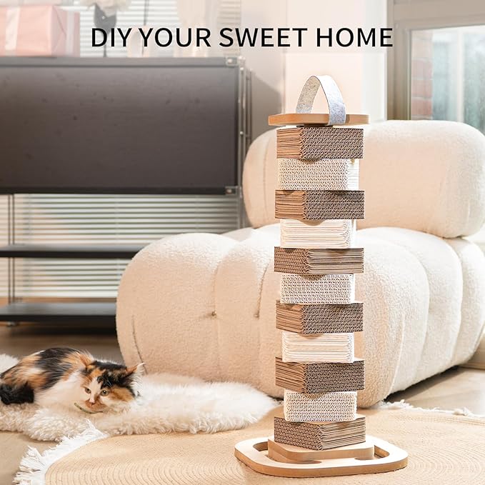 Cardboard Cat Scratching Post 24.2 Inch, Cat Scratcher for Indoor Cats Scratch Board for Kittens or Smaller Cats