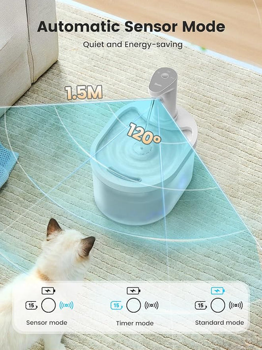 Wireless Cat Water Fountain, 5000mAh Battery Operated Cat Water Fountain, 101oz/3.2L Rechargeable Automatic Pet Drinking Fountain for Cats Dogs Indoor Outdoor, Ultra Quiet with Replacement Filters