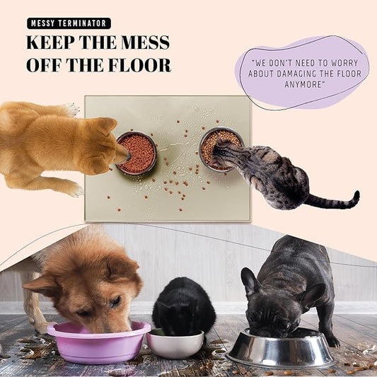 AVERYDAY 32x24'' Silicone Dog Mat for Food and Water, 0.63'' Edge Dog Food Bowl Mats for Floor Waterproof, Dogs Water Mat for Sloppy Drinker, Non Slip Rubber Pet Feeding Mats for Indoor Dogs and Cats