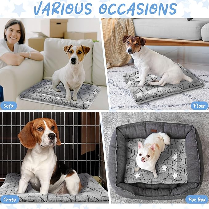 2 Pack Self Warming Cat Mat Self Heating Pad Bed Reversible Machine Washable Reflects Body Heat Warm Thermal Pet Pad Crate Blanket for Feral and Indoor Cat(Double Star,21" X 14")