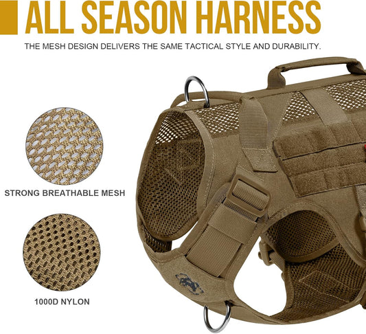 OneTigris No Pull Tactical Dog Harness for Medium Dogs, Aire Mesh Dog Vest Harness, Breathable Military Dog Molle Vests with Handles, Service Dogs Vest for Walking Hiking Training (L, Brown)