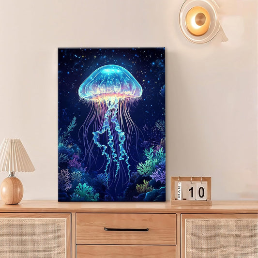 Ocean Jellyfish Wall Art Canvas Coral Fish Wall Decor Prints Framed Painting Underwater Pictures Gifts Artwork for Bathroom Living Dining 16"x24"