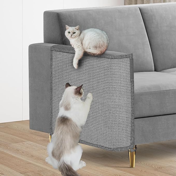 Cat Scratch Couch Protector,23.6L*19.6W inch Scratching Furniture Protector Pad,Cat Scratch Sofa Arm Sheild with Grey Natural Sisal for Protecting Couch Sofa Chair Furniture (Grey/Right Hand)