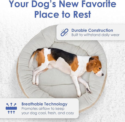AMERICAN KENNEL CLUB 25" Mason Fabric Round Pet Bed - Stylish Washable Dog Bed with Non-Slip Bottom, Plush Sleeping Surface - for Cats, Medium Breeds
