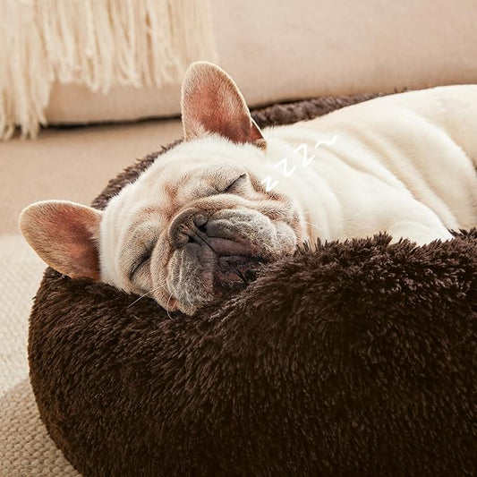 Love's cabin 20in Cat Beds for Indoor Cats - Cat Bed with Machine Washable, Waterproof Bottom - Dark Brown Fluffy Dog Pet Calming Cushion Bed for Joint-Relief and Sleep Improvement