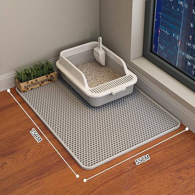 HCY&WLD 2-Pack Cat Litter Mat, Double Layer Honeycomb Waterproof Urine Proof Non-Slip Litter Trapping Mat, Less Waste, Easy to Clean Cat Litter Box Mat, Kitty Indoor Supplies (Gray, 30x22 Inches)