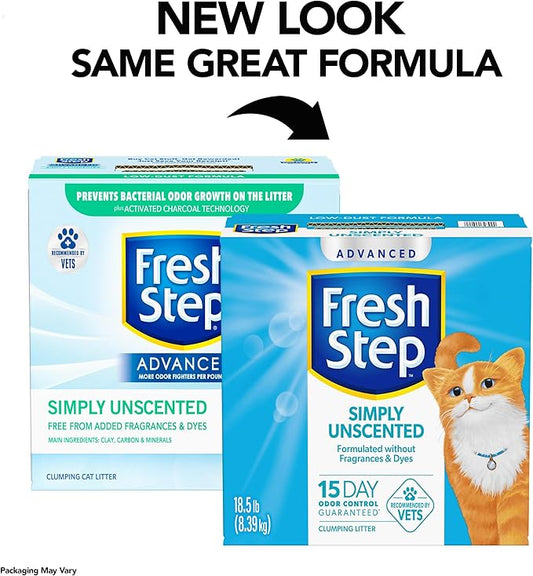 Fresh Step Advanced Simply Unscented Clumping Litter, Fresh Step Unscented Cat Litter Fights Odor on Contact, 18.5 lb. Box