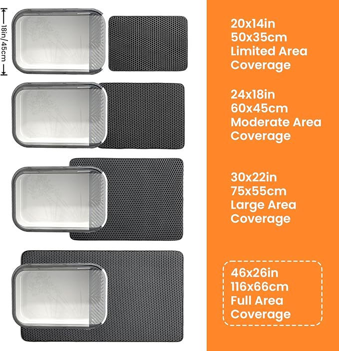 Jumbo Cat Litter Mat, 46x26 Inches Double Layer Honeycomb Litter Trapping Mat, Non Slip Waterproof Urine Proof Extra Large Cat Litter Box Mat, Kitten Supplies and Essentials, XXL, Black