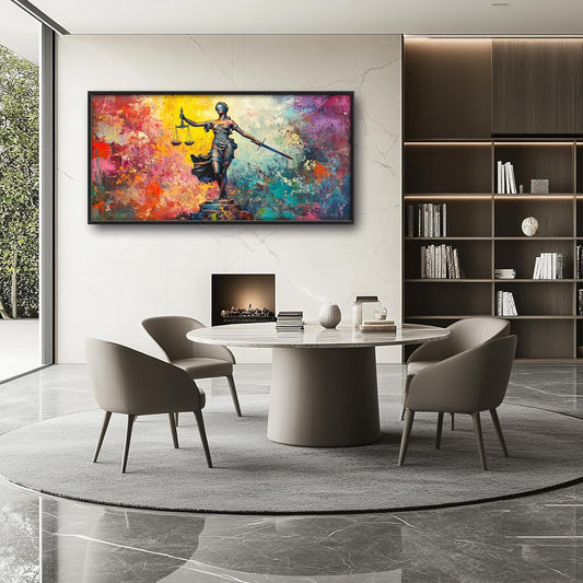 Extra Large Lady Justice Framed Wall Art for Living Room,Oversized Scales of Justice Pictures Wall Decor,Abstract Colorful Canvas Print Painting Modern Artwork Bedroom Office Bathroom 60L" x 30W"