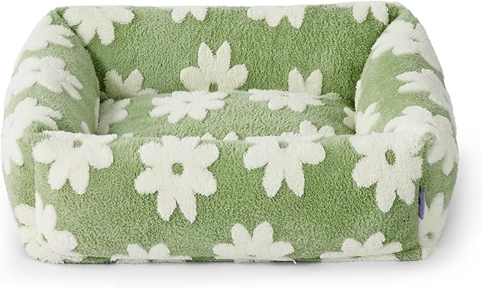 Lesure Cute Dog Bed for Small Dogs - Washable Puppy Beds,Cozy Rectangle Orthopedic Pet Sofa with Jacquard Shaggy Plush & Anti Slip Bottom,25x21x7inches