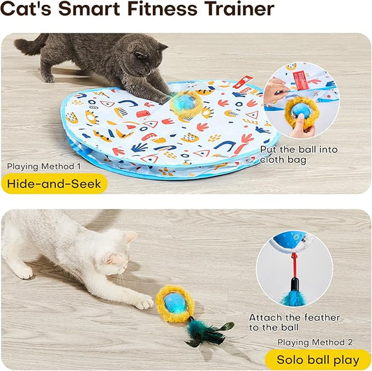 Potaroma Interactive Cat Toys, Fast Moving Ball in Play Mat, Automatic Motion Activated Ball Hide and Seek for Indoor Exercise Kicker, Animal Squeaky, 28 Inch Mat