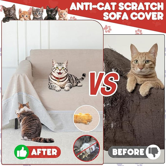 Loiion Cat Scratch Furniture Protector - Anti-Slip, Waterproof Sofa Cover to Keep Cats Off, Pet-Friendly Couch Protectors for 3 Cushion Couch, Anti-Scratch Couch Cover for Pets and Kids 134"X91"Khaki